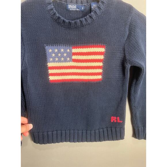 Vintage Unisex Kids Polo Ralph Lauren Navy American Flag Sweater Sz Small 6 - Picture 8 of 16